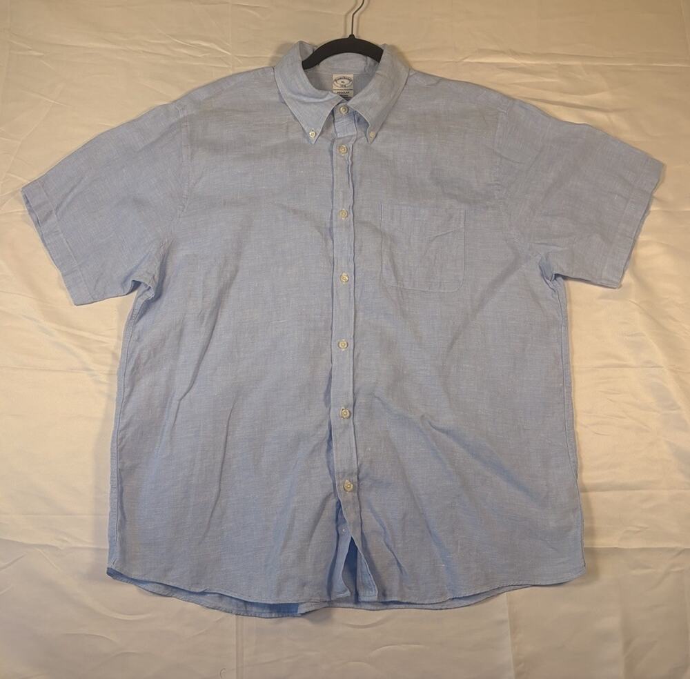 Brooks Brothers 100% Linen Short Sleeve Shirt Mens XL Blue